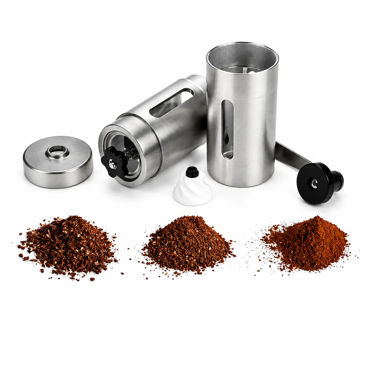 MOEDOR. Moedor manual para café confeccionado em vidro e aço Inox.