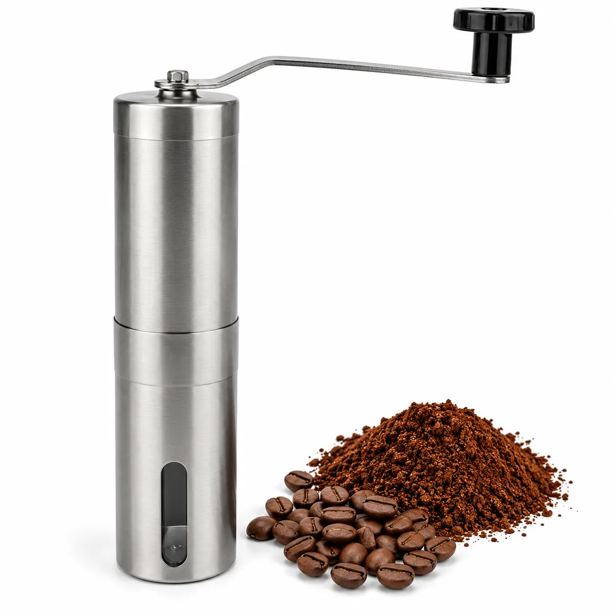 MOEDOR. Moedor manual para café confeccionado em vidro e aço Inox.