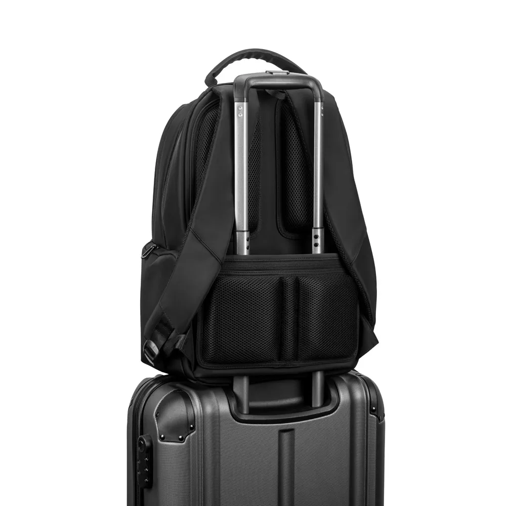 SPACIO SOLID. Mochila para computador portátil (17") em nylon 150D com 2 compartimentos acolchoados e placa para personalização