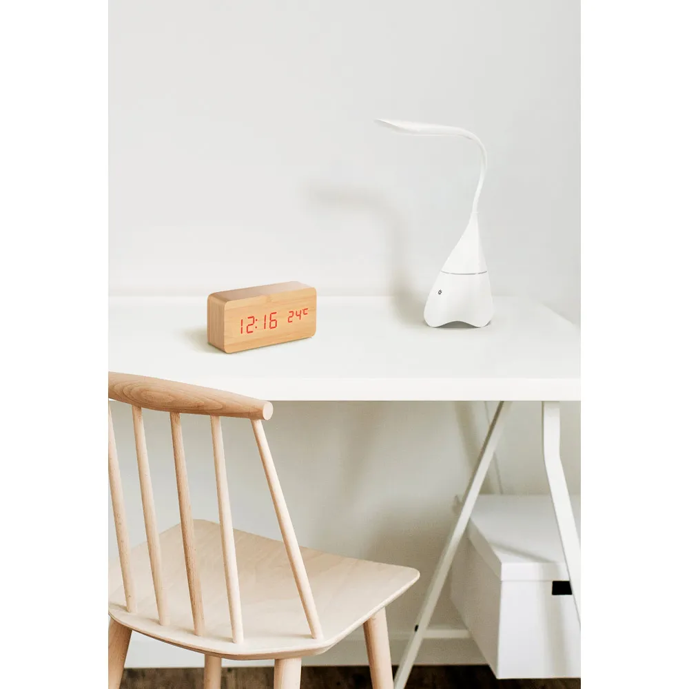 GRAHAM. Luminária de mesa com caixa de som em ABS com 18 LEDs de alto brilho