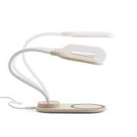 LEZZO. Luminária de mesa com carregador por indução super-rápido (15W), em ABS e fibra de palha de trigo