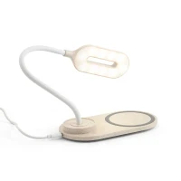 LEZZO. Luminária de mesa com carregador por indução super-rápido (15W), em ABS e fibra de palha de trigo