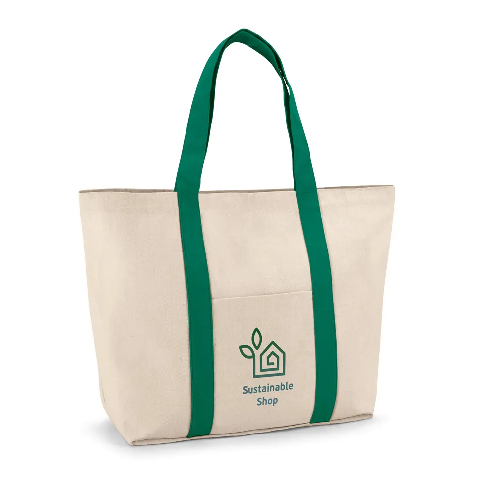 VILLE. Sacola 100% algodão canvas (280 g/m²) com bolso frontal, bolso interior e fecho magnético