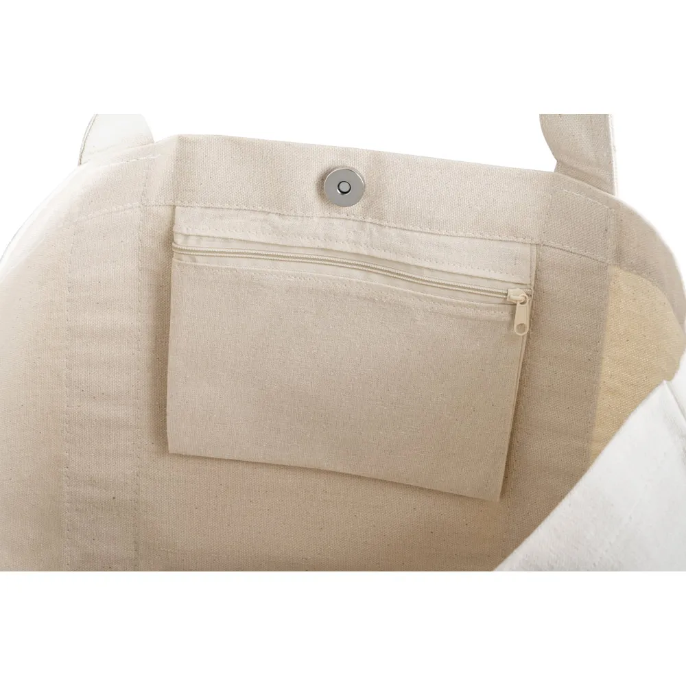 VILLE. Sacola 100% algodão canvas (280 g/m²) com bolso frontal, bolso interior e fecho magnético