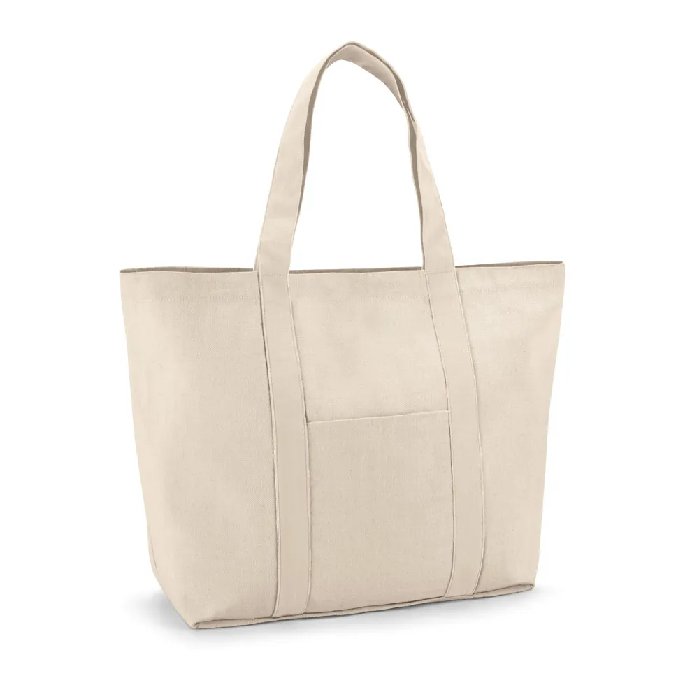 VILLE. Sacola 100% algodão canvas (280 g/m²) com bolso frontal, bolso interior e fecho magnético