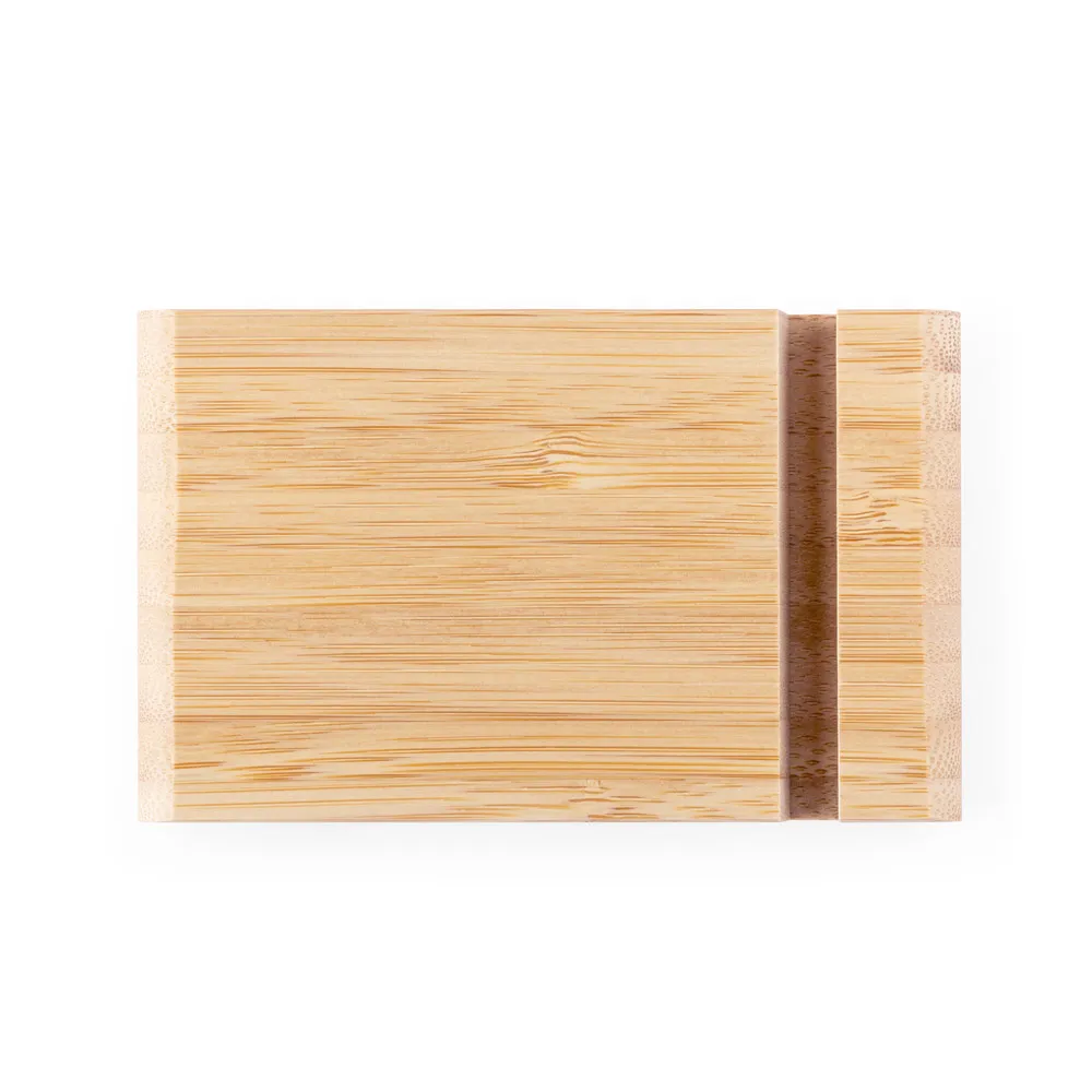 HABER. Suporte para celular com duas canaletas de tamanhos diferentes, em bambu