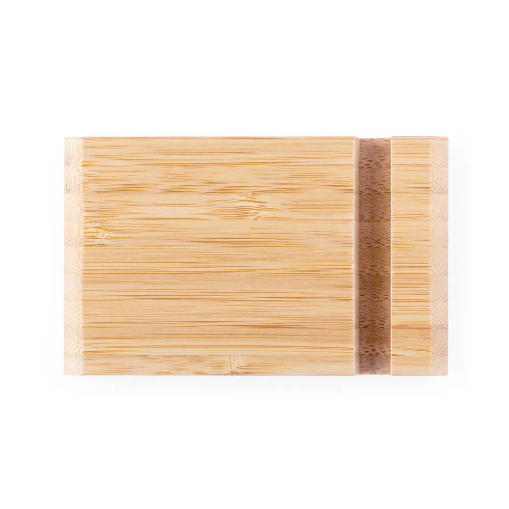 HABER. Suporte para celular com duas canaletas de tamanhos diferentes, em bambu