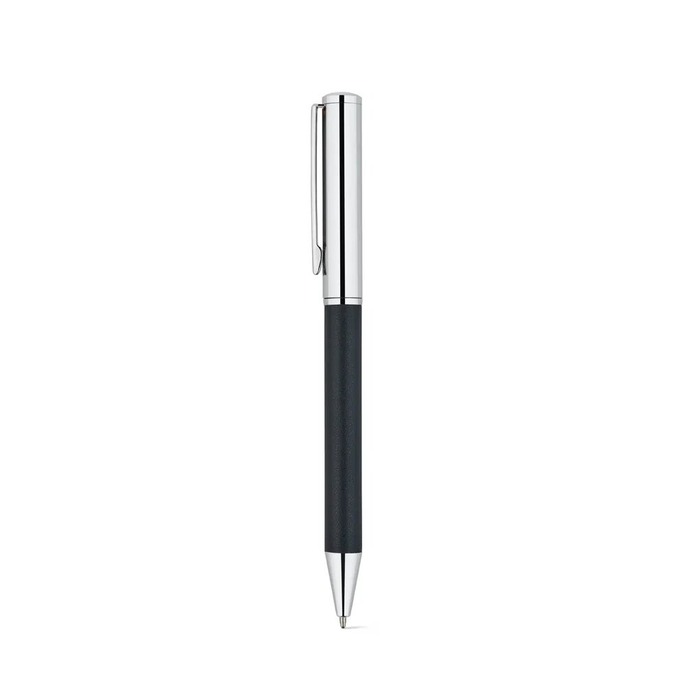 GARRETT. Conjunto composto por 1 caneta esferográfica e 1 caderno, em PU e aço inox