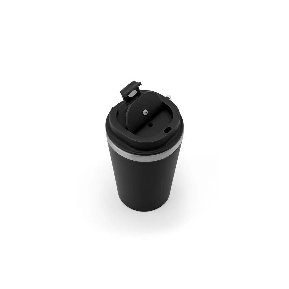 SPITZ. Copo de viagem em aço inoxidável 90% reciclado com parede dupla e acabamento em mate 460 mL