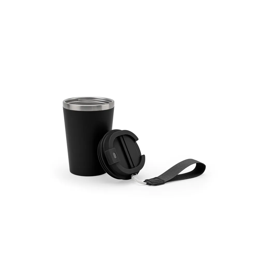 SPITZ. Copo de viagem em aço inoxidável 90% reciclado com parede dupla e acabamento em mate 460 mL
