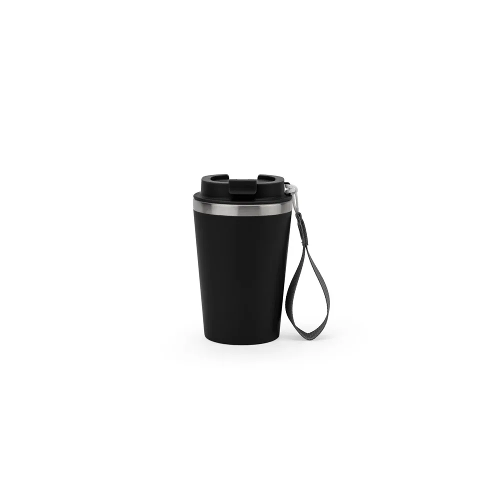 SPITZ. Copo de viagem em aço inoxidável 90% reciclado com parede dupla e acabamento em mate 460 mL
