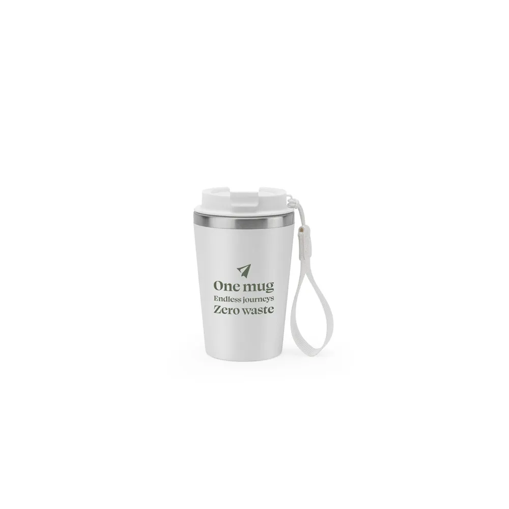 SPITZ. Copo de viagem em aço inoxidável 90% reciclado com parede dupla e acabamento em mate 460 mL