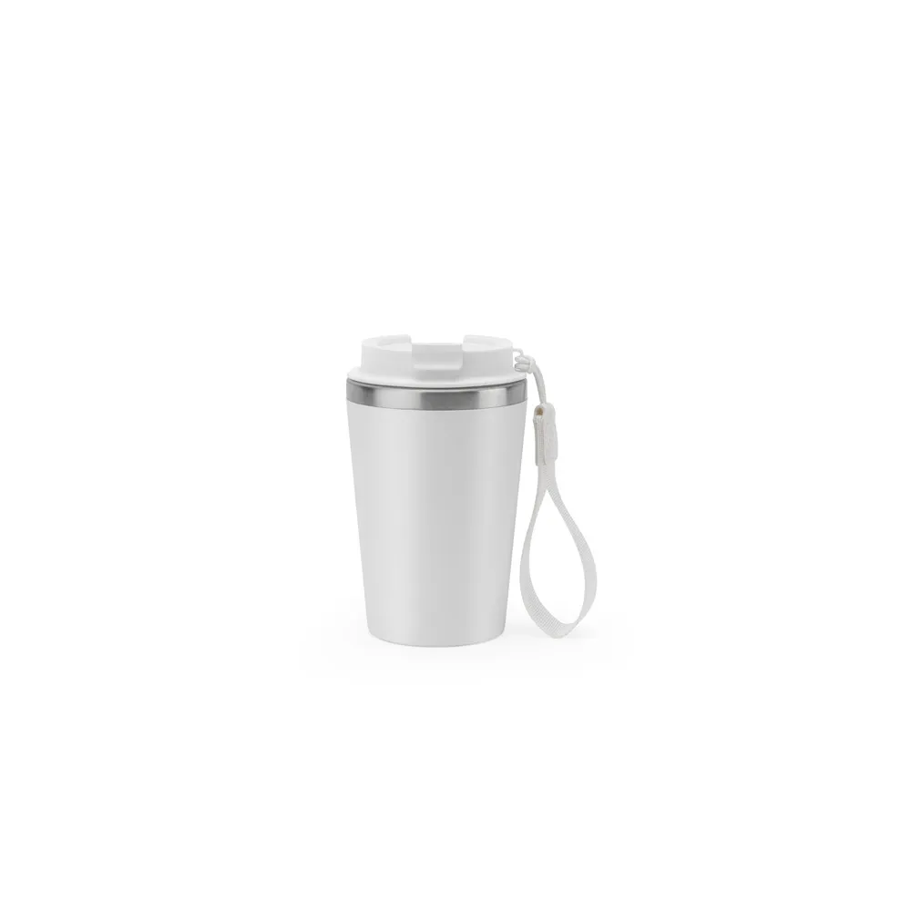 SPITZ. Copo de viagem em aço inoxidável 90% reciclado com parede dupla e acabamento em mate 460 mL