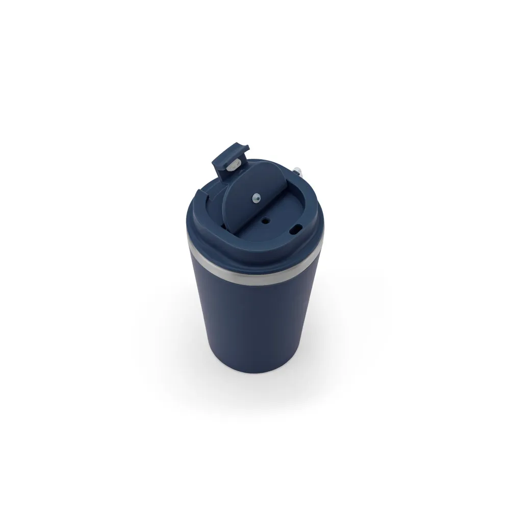 SPITZ. Copo de viagem em aço inoxidável 90% reciclado com parede dupla e acabamento em mate 460 mL