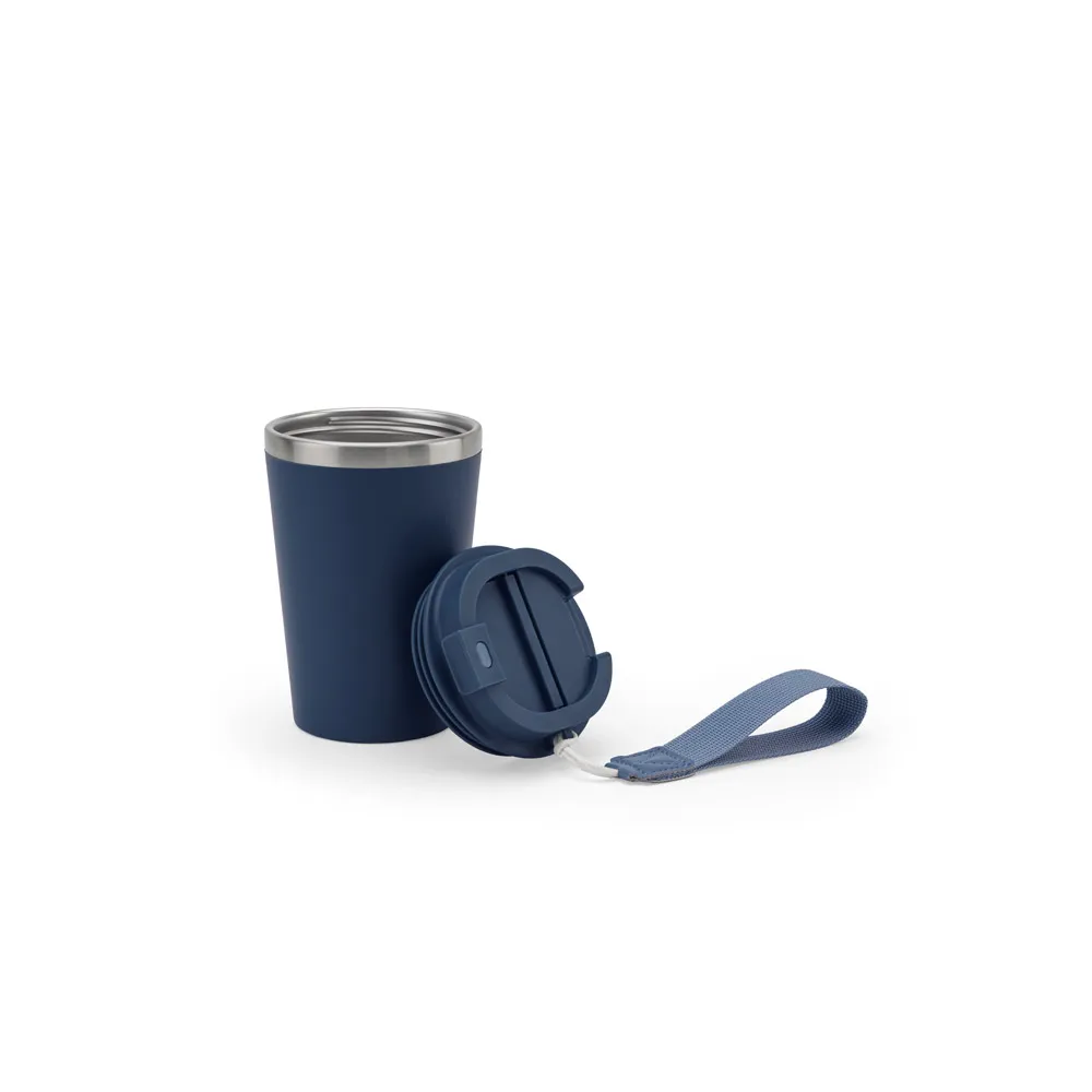SPITZ. Copo de viagem em aço inoxidável 90% reciclado com parede dupla e acabamento em mate 460 mL