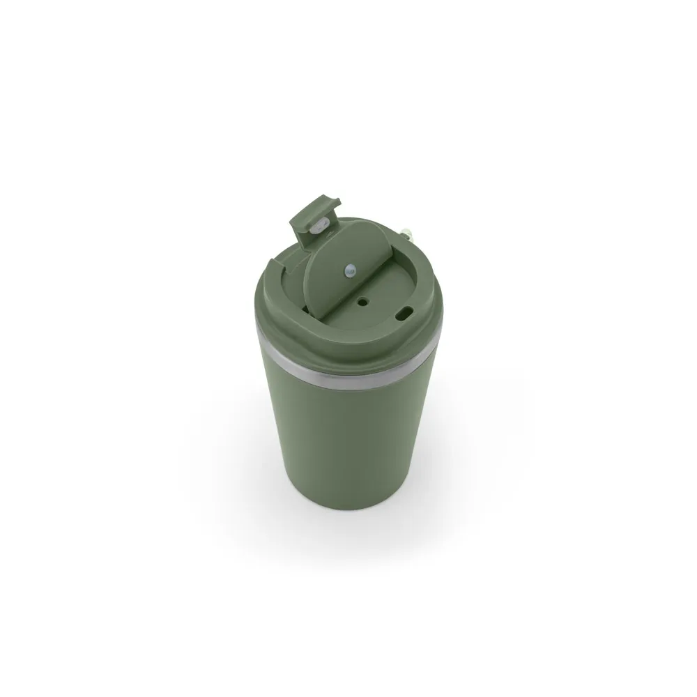 SPITZ. Copo de viagem em aço inoxidável 90% reciclado com parede dupla e acabamento em mate 460 mL