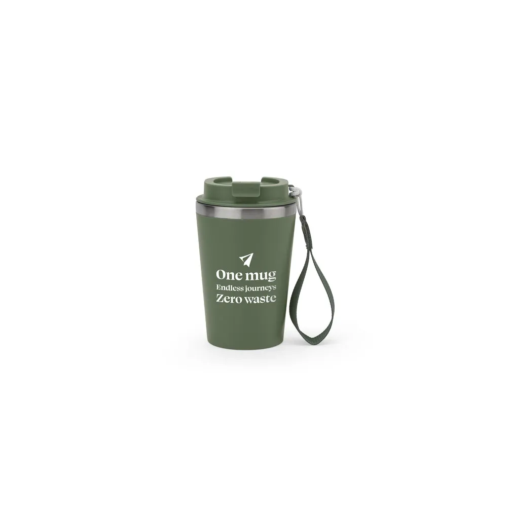 SPITZ. Copo de viagem em aço inoxidável 90% reciclado com parede dupla e acabamento em mate 460 mL
