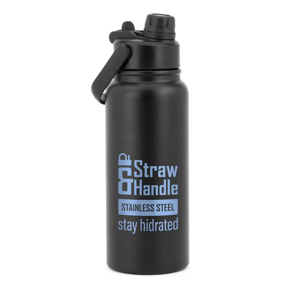 ALCARAZ. Garrafa em aço inox 90% reciclado, com parede dupla isolada a vácuo (830 mL)