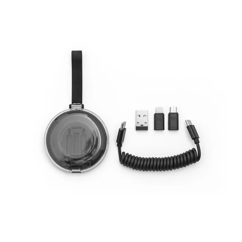 SHELDON. Conjunto composto por cabo espiral com carregamento super-rápido e adaptadores