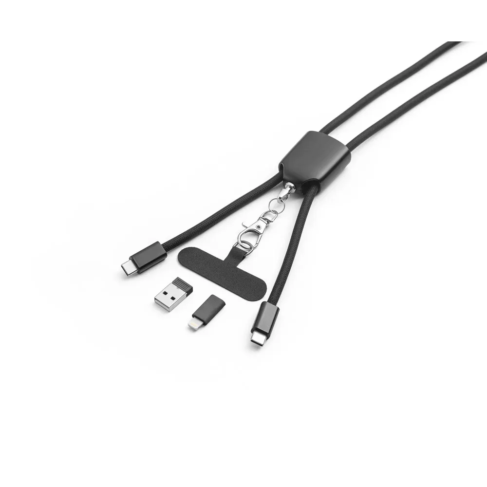 ZEWAIL. Cordão lanyard com suporte para celular incluso, cabo USB-C e diversos adaptadores em ABS reciclado e TPE reciclado