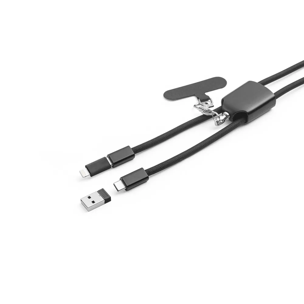 ZEWAIL. Cordão lanyard com suporte para celular incluso, cabo USB-C e diversos adaptadores em ABS reciclado e TPE reciclado