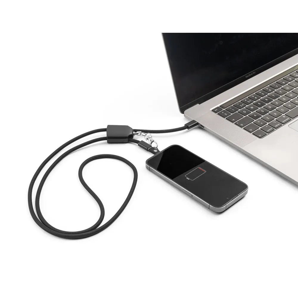 ZEWAIL. Cordão lanyard com suporte para celular incluso, cabo USB-C e diversos adaptadores em ABS reciclado e TPE reciclado